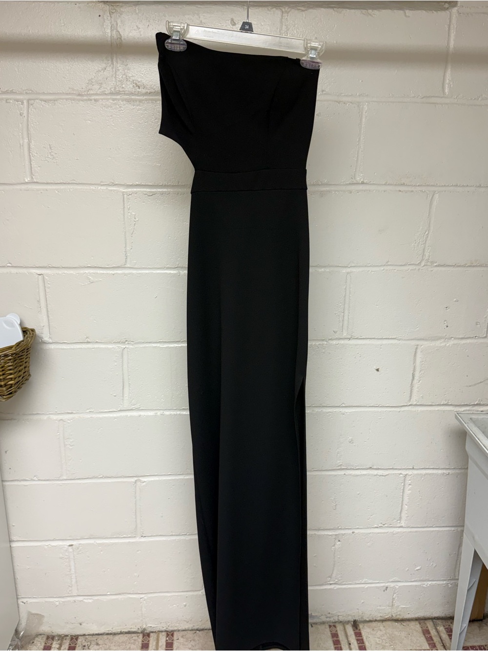 Classic Black One-Shoulder Evening Gown with slit, size S/4